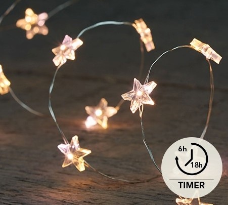 LED-verlichting - Zilverdraad - Ster - 20L - 1m - Warm Wit - 6/18h Timer - 2x AA voor bloemschikken en decoratie