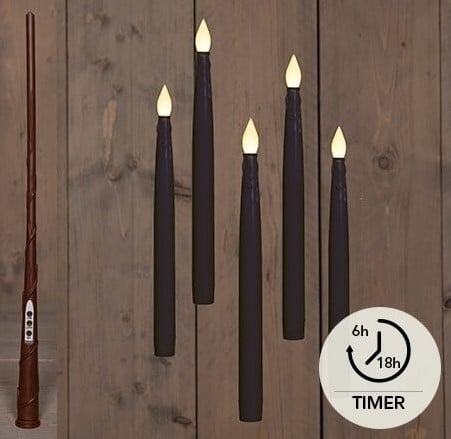 Set van 5 LED Kaarsen Anna's Collection – Zwart Floating Candle Magic – 27 cm – Met Timer Zwevende kaarsen 5 stuks 27cm en een toverstaf