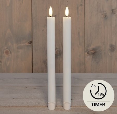 Actie LEDkaarsen WIT Anna's Collection LED kaars 3D Flame Candle  D 2,5 H 23 cm /2 stuks Timer Ledcandle voor bloemschikken en decoratie
