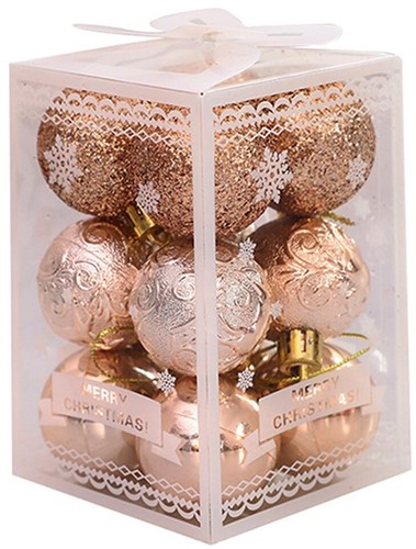 Decoratieve kerstboomballen 4cm doos 12 stuks Champagne mooi assortiment ornament Onbreekbare kerstballen