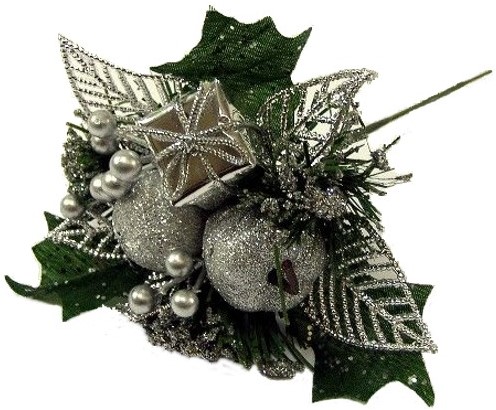 KerstbijstekerZilver Appel, cadeautje en besjes / stuk Kerstbijsteker