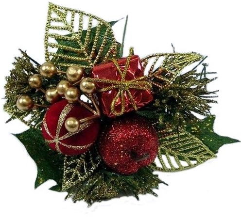 KerstbijstekerRode +goud Appel, cadeautje en besjes / stuk Kerstbijsteker