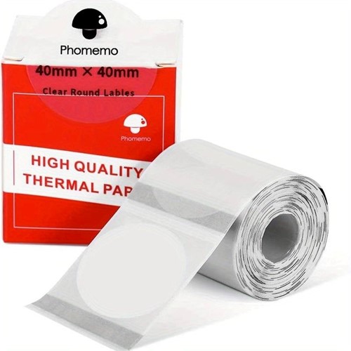 Thermische labels, TRANSPARANT ROND 50mm Stickers Labels Thermal/ rol 200 labels  voor diverse printers M110/M110S/M120/M200/M220/M221 om zelf foto, tekst, afbeeldingen op te printen