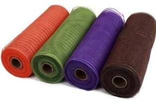 Decomesh Deco mesh Metalic voor kransen en inpakken SET van 4 Oranje, Groen, Paars, Bruin Decomesh