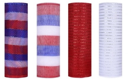 Decomesh Deco mesh Metalic voor kransen en inpakken SET van 4 Rood Wit RoodWitBlauw gestreept Decomesh