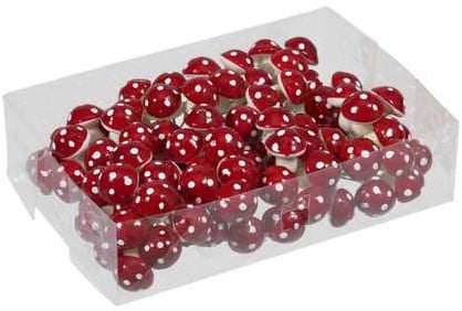 Paddenstoeltjes rood met witte stippen +/- 96 stuks 22mm kleine Paddenstoeltjes rood
