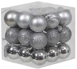 Kerstballen 3cm. 27 stuks Zilver combi kunststof onbreekbaar