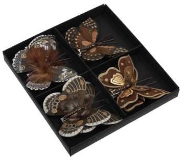 Bruine Vlinders met Clip – 8 cm – 6 stuks – Voor Bloemschikken, Bruiloft, Kerstboom, Corsage en Decoratie voor bloemschikken, bruiloft, kerstboom, corsage en decoratie