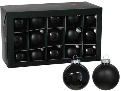 Glasballen Zwarte Kerstballen van Glas Black combi Cap - 57 mm / ds 30 mat en glans zwarte ballen om te hangen