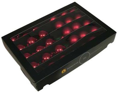Kerstballen 5 cm op Lange Draad – Rood Combi (Glans en Mat) – Doos van 30 stuks doos kerstballen