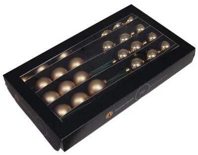 Kerstballen 5 cm. op LANGE draad LichtGoud combi doos 30st doos kerstballen
