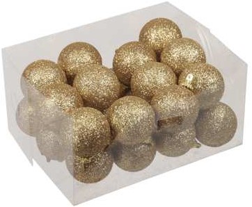 GlitterKerstballen 40 mm 24 st doosje Goud, Dark gold Glitterkerstballetjes