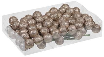 GlitterKerstballen 30 mm 10*8 doosje Champagne Glitterkerstballetjes