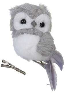 Fluffy Uiltjes Grijs op clip. Set van 6 Uiltjes met clip