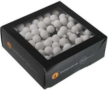 Balletjes op draad White Satin doosje +/- 144st Kerstballen 2 cm.
