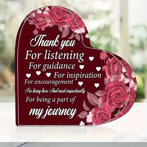 Hart van Epoxy Rood met Bloemen Thank you for listning, for guidance.. 10*1 cm Gift, geschenk, cadeau, herinnering