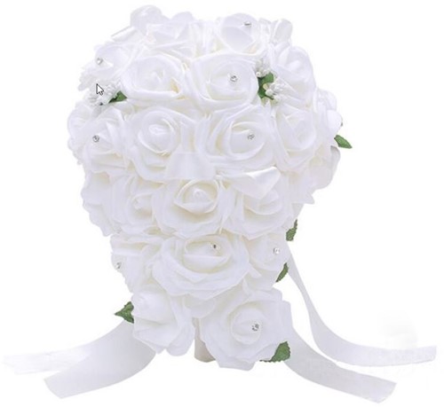 Bruidsboeket DRUPPEL Grote Foam Rozen Wit Bruidsboeket Rozen Kant en klaar