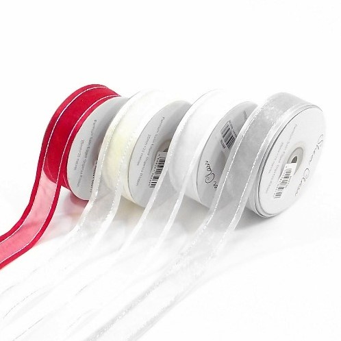 Organza lint Satin Edge WHITE 19 mm br rol 10 meter Organza lint