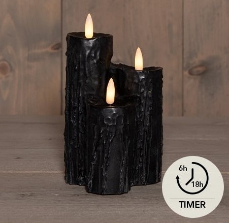 LED Kaarsen Anna's Collection – Zwart Druipkaars Wax – 3 x 3D Vlam – Met Timer – 2xAA Batterij OP 2XAA BATTERIJ MET TIMER 16.5X11CM ZWART