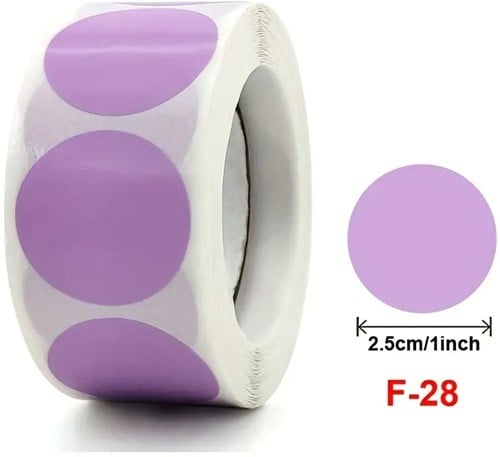 500 LILA Blanco Stickers Labels 2.5 cm 1" Sluitsticker om zelf op te printen