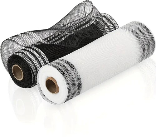 Deco Mesh Metallic Set Zwart Wit Voor Kransen en Inpakken Decomesh