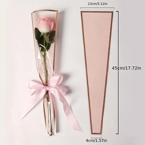 Hoes Voor Enkele Bloem - Roze Met Gouden Streepje (20 Stuks) Valentijngift, excl decoraties  