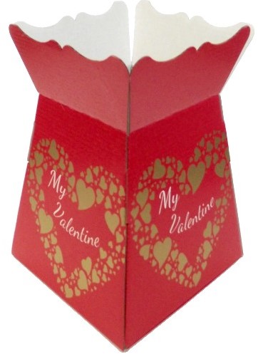 EURO BOUQUET BOX VALENTINES SCRIPT RED/GOLD X 25pcs Boeketverpakking