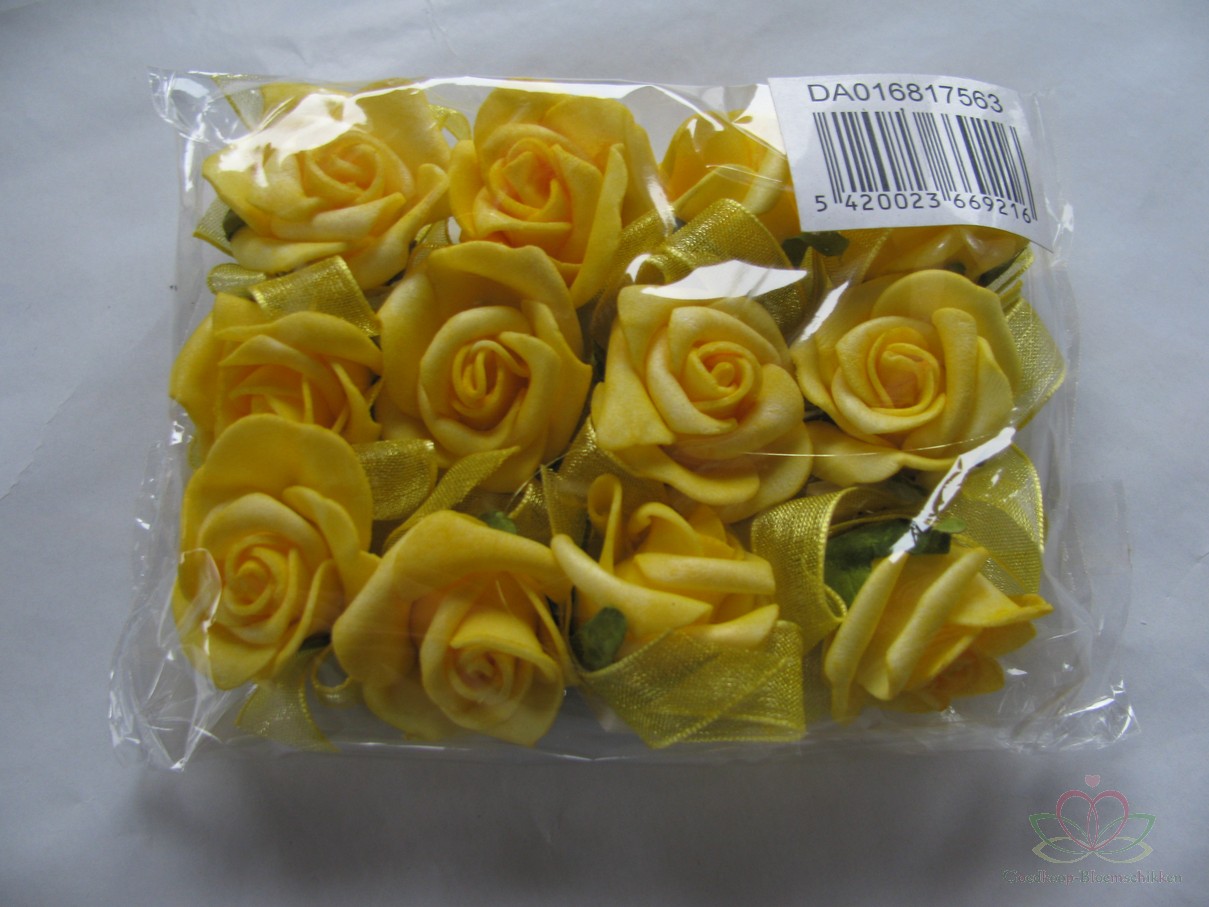 Decoflorall Mini foam roos 2 cm. Geel zelfklevend / pak Mini foam roos