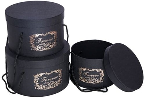 Bloemendoos Set van 3 Luxe Bloemendozen rond FOREVER LOVE YOU BLACK met hengsel Flowerbox Cadeaudoos voor bv rozen