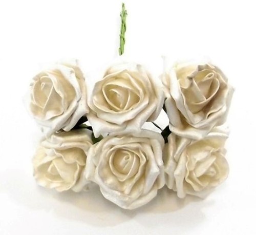 Foam Roos Princess - Kleurvast - Pearl White Crème - 6 cm - Bundel van 6 foamrozen