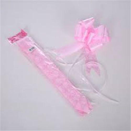 POLY RIBBON PULL BOWS WITH ROSE PATTERN 50mm X 10pcs PINK Strik verpakken versieren