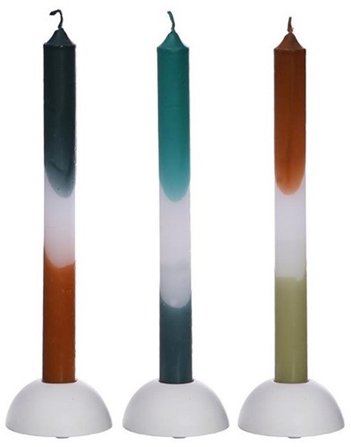 Kaarsen Petrol-Olive  Dip Dye taper candle h.24 set 3 25mm diameter