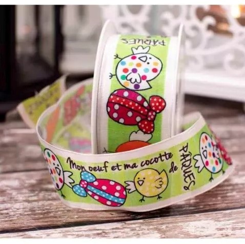 Lint Groene Paaskuikens - Oeuf Cocottes Lint 40mm x 20m Lint met draad