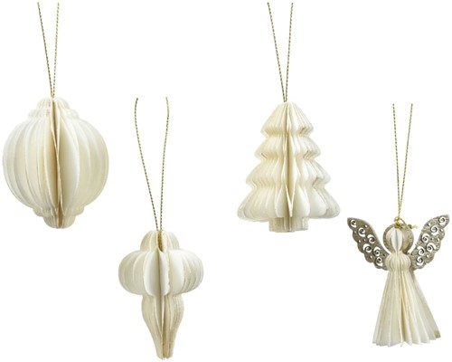 Actie: Hanger Kerst Honeycomb - Wit 6 cm (Set van 4) Decoratie voor Kerst of Winter bloemschikken en decoreren kerstboom