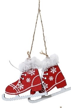 Hanger Houten Schaatsen – Rood – Houten Figuurtjes voor Bloemschikken en Kerstboom Houten figuurtjes voor bloemschikken en kerstboom