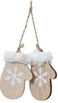 Hanger Houten Wanten – Naturel met Wit – Houten Figuurtjes voor Bloemschikken en Kerstboom Houten figuurtjes voor bloemschikken en kerstboom
