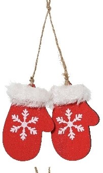 Hanger Houten Wanten – Rood met Wit – Houten Figuurtjes voor Bloemschikken en Kerstboom Houten figuurtjes voor bloemschikken en kerstboom