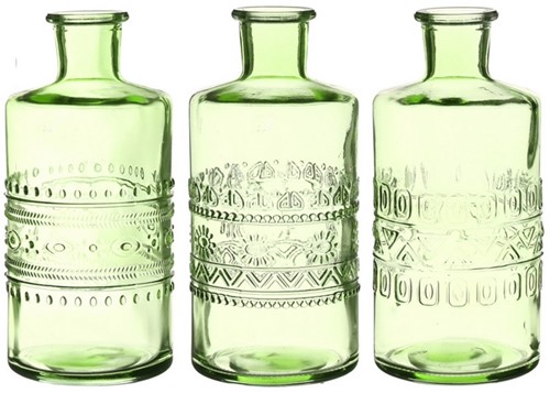 Gekleurd glazen flesje Porto Softgreen  / stuk Porto bottle Ø7,5 h.14,5 cm
