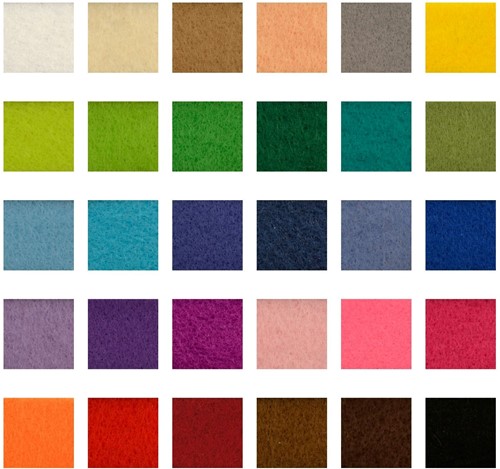 Viltlapjes pak van 30 lapjes +/- 20x30cm. 1mm dik Multicolor Viltlapje 20x30cm. 1mm