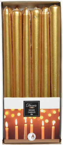 Kaarsen  wax dinner metallic Goud dia2.15cm x H.25cm / doos 12st ook leuk in fles