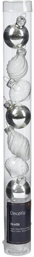 Kerstbal kerstballen Hangdecoratie kerstfiguren Zilver +/- 3 cm koker 9 st Chique glas Hangers kerst winter