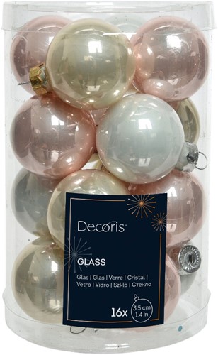 Kerstbal kerstballen Zachtroze kleurtjes Glans hangers 3.5 cm koker 16st Chique Hangers kerst herfst prachtkleur