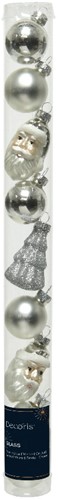 Kerstbal kerstballen Hangdecoratie kerstfiguren Zilver 3-6 cm koker  9 st Chique Hangers kerst winter