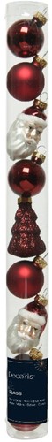 Kerstbal kerstballen Hangdecoratie kerstfiguren Ossenbloedrood 3-6 cm koker  9 st Chique glas Hangers kerst winter