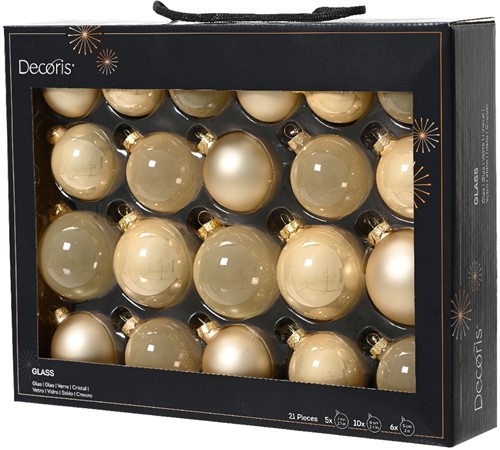 Kerstballen van Glas 7 cm assortiment Parel Parelmoerkleuren doos 21 st Supermooi! Bijzondere Decoratie voor Kerst 