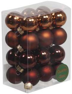 Kerstballen 25mm. 24 stuks darkbrown combi  kerstballetjes van glas