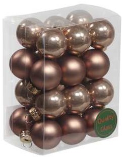Kerstballen 25mm. 24 stuks Ginger combi  kerstballetjes van glas