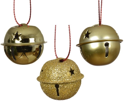 Christmas Bells – Kerstbelletjes Goud – 25 mm – Doosje van 12 Stuks Glans, mat en glitter Wedding Wands