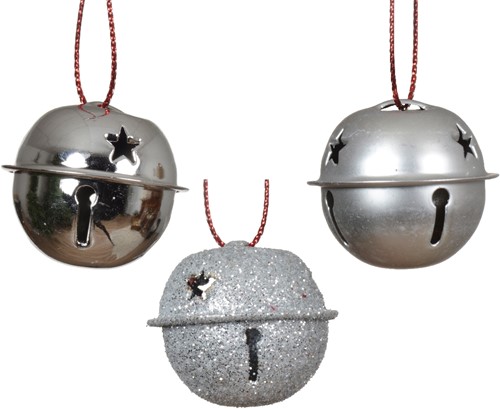 Christmas Bells – Kerstbelletjes Zilver – 25 mm – Doosje van 12 Stuks Glans, mat en glitter Wedding Wands