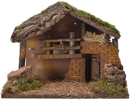 Kerststal MDF met Schors en Mos – 30x17x21 cm – FSC Mix 70 FSC mix 70%